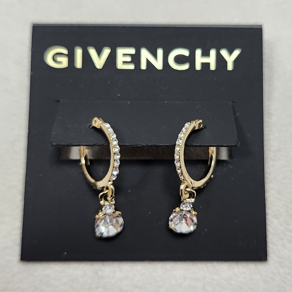 NWT Givenchy Gold-Tone Crystal Huggie Hoop Drop Earrings